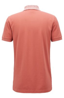 Slim-fit polo shirt with two-tone collar, Open Red