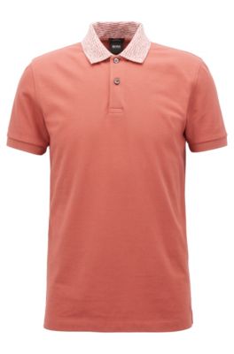 Slim-fit polo shirt with two-tone collar, Open Red