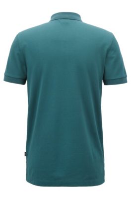 Slim-fit polo shirt in cotton piqu&eacute; with colorblock collar, Dark Green