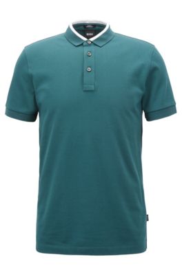 BOSS - Slim-fit polo shirt in cotton piqué with colorblock collar
