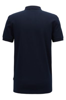 Slim-fit polo shirt in cotton piqu&eacute; with colorblock collar, Open Blue