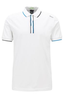 BOSS - Slim-fit polo shirt with shifted stripes