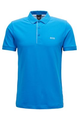 Slim-fit polo shirt with S.Caf&eacute;&reg; and side-seam branding, Blue