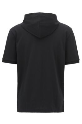 Relaxed-fit polo shirt in cotton piqu&eacute; with hood, Black