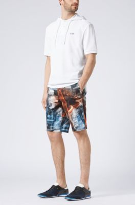 Relaxed-fit polo shirt in cotton piqu&eacute; with hood, White