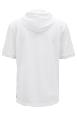 Relaxed-fit polo shirt in cotton piqu&eacute; with hood, White