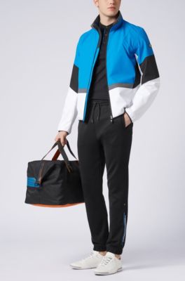 Slim-fit polo shirt with color-block sleeves, Black