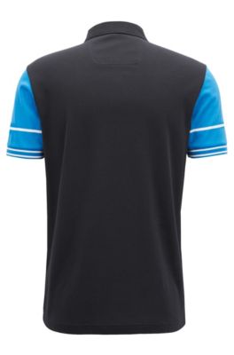 Slim-fit polo shirt with color-block sleeves, Black