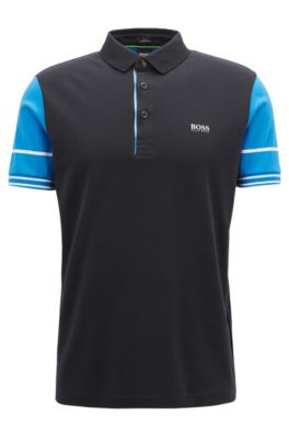 Slim-fit polo shirt with color-block sleeves, Black