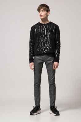 Oversized-fit sweatshirt in pure cotton with abstract slogan, Black