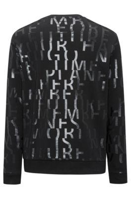 Oversized-fit sweatshirt in pure cotton with abstract slogan, Black