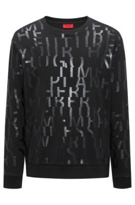 Oversized-fit sweatshirt in pure cotton with abstract slogan, Black