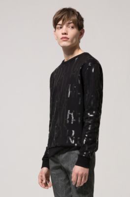 Oversized-fit sweatshirt in pure cotton with abstract slogan, Black