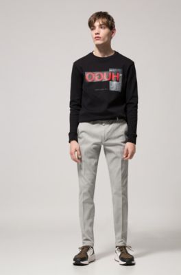 Regular-fit sweatshirt in interlock cotton with reverse logo, Black