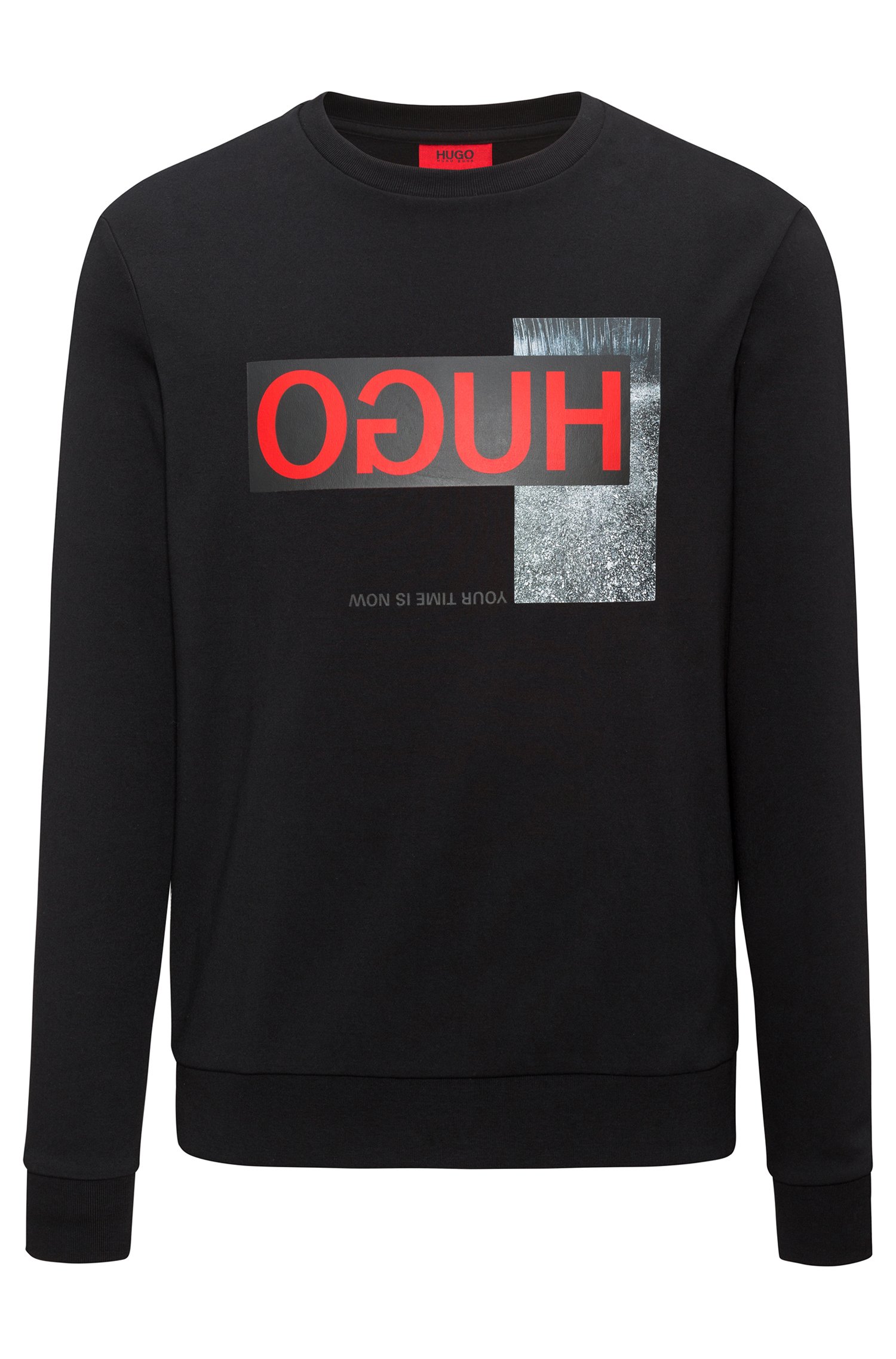 HUGO - Regular-fit sweatshirt in interlock cotton with reverse logo