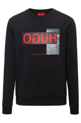 Regular-fit sweatshirt in interlock cotton with reverse logo, Black