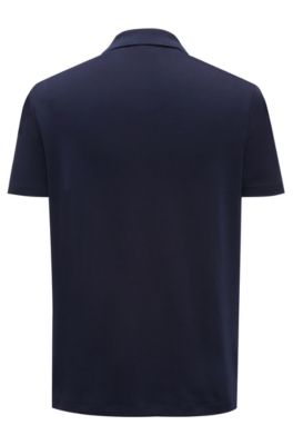 Polo shirt in interlock cotton with contrast zipper detail, Dark Blue