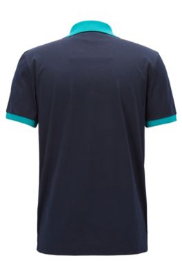 Slim-fit polo shirt in mercerized cotton, Open Blue
