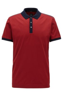 Slim-fit polo shirt in mercerized cotton, Red