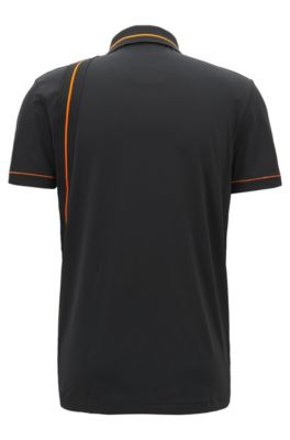 Slim-fit polo shirt with moisture management, Black