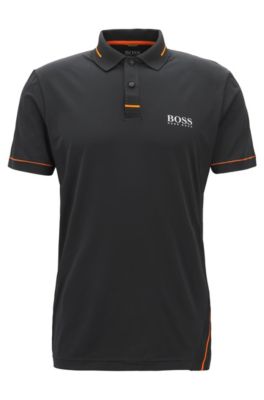 Slim-fit polo shirt with moisture management, Black