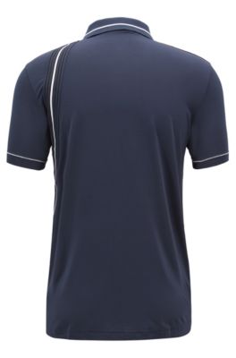 Slim-fit polo shirt with moisture management, Dark Blue