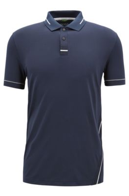 Slim-fit polo shirt with moisture management, Dark Blue