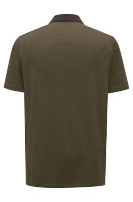 Polo shirt in Oxford cotton piqu&eacute; with contrast collar, Dark Green