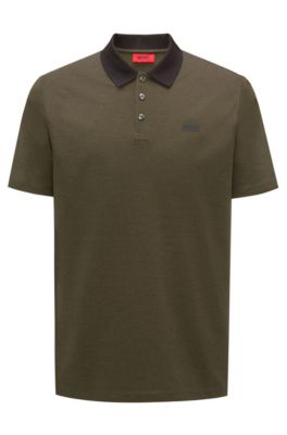 Polo shirt in Oxford cotton piqu&eacute; with contrast collar, Dark Green