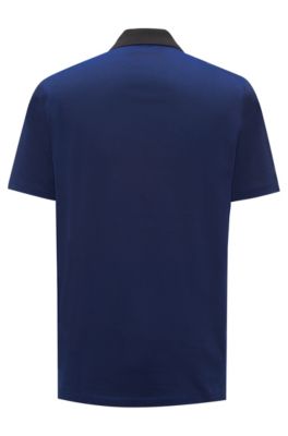 Polo shirt in Oxford cotton piqu&eacute; with contrast collar, Dark Blue
