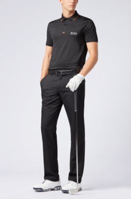 Slim-fit polo shirt in moisture-wicking stretch fabric, Black