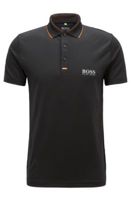 Slim-fit polo shirt in moisture-wicking stretch fabric, Black