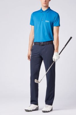 Slim-fit polo shirt in moisture-wicking stretch fabric, Blue