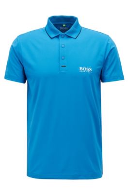 Slim-fit polo shirt in moisture-wicking stretch fabric, Blue