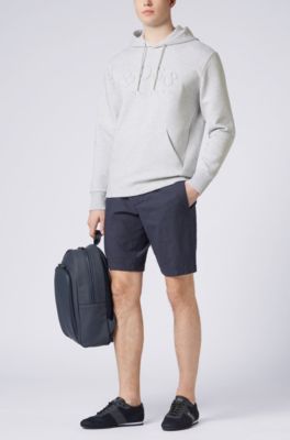 Hooded sweatshirt in stretch-cotton blend with embossed logo, Light Grey