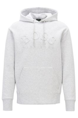 Hooded sweatshirt in stretch-cotton blend with embossed logo, Light Grey