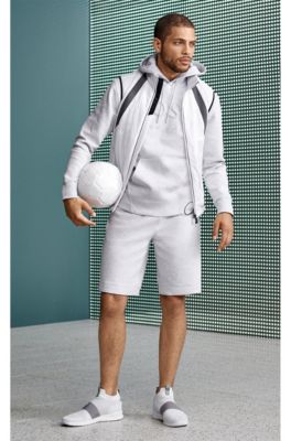 Hooded sweatshirt in stretch-cotton blend with embossed logo, Light Grey