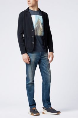 Washed cotton T-shirt with Big Ben print, Dark Blue