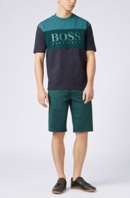 Boxy fit logo T-shirt in color-block cotton, Dark Blue