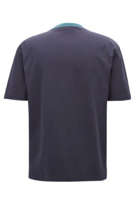 Boxy fit logo T-shirt in color-block cotton, Dark Blue