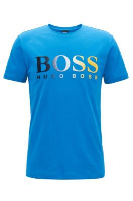 Jersey T-shirt with d&eacute;grad&eacute; flocked logo, Blue