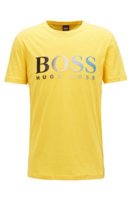 Jersey T-shirt with d&eacute;grad&eacute; flocked logo, Yellow