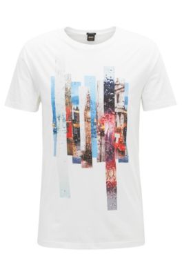 Photographic-print T-shirt in washed Pima cotton, White