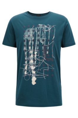 Pima-cotton T-shirt with mixed-print graphic, Dark Green