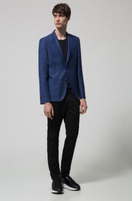 Regular-fit blazer in checkered virgin wool, Dark Blue
