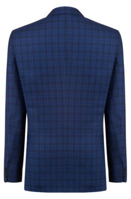 Regular-fit blazer in checkered virgin wool, Dark Blue