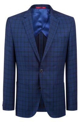 Regular-fit blazer in checkered virgin wool, Dark Blue