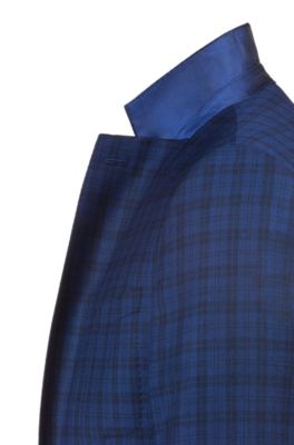 Regular-fit blazer in checkered virgin wool, Dark Blue