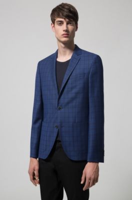 Regular-fit blazer in checkered virgin wool, Dark Blue