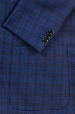 Regular-fit blazer in checkered virgin wool, Dark Blue